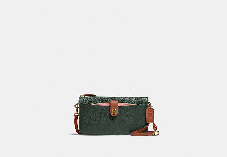 COACH®,NOA POP-UP MESSENGER IN COLORBLOCK,Pebble Leather,Mini,Brass/Amazon Green Multi,Front View
