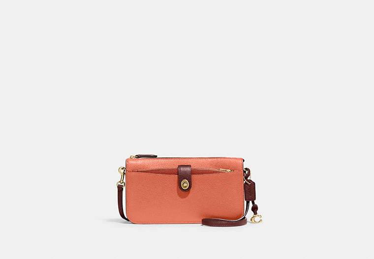 COACH®,NOA POP-UP MESSENGER IN COLORBLOCK,Pebble Leather,Mini,Brass/Light Coral Multi,Front View