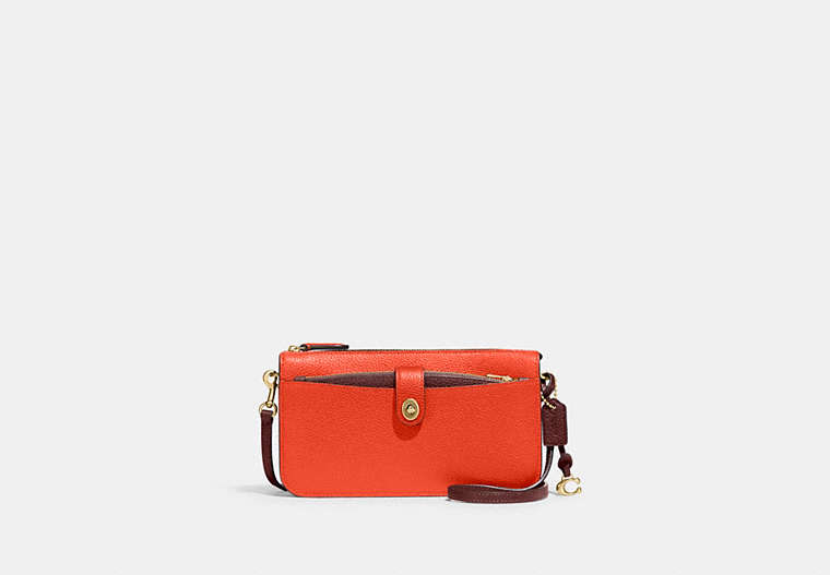 COACH®,NOA POP-UP MESSENGER IN COLORBLOCK,Pebble Leather,Mini,Brass/Red Orange Multi,Front View
