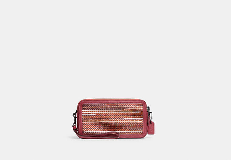 COACH®,KIRA CROSSBODY BAG IN UPWOVEN LEATHER,Upwoven Leather/Smooth Leather,Mini,Pewter/Rouge Multi,Front View