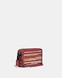 COACH®,KIRA CROSSBODY BAG IN UPWOVEN LEATHER,Upwoven Leather/Smooth Leather,Mini,Pewter/Rouge Multi,Angle View