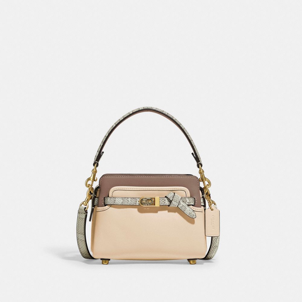 COACH®,TATE 18 CROSSBODY WITH SNAKESKIN DETAIL,Glovetan Leather,Small,Brass/Ivory Multi,Front View