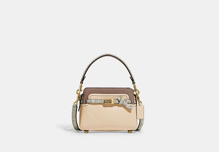 COACH®,TATE 18 CROSSBODY WITH SNAKESKIN DETAIL,Smooth Leather/Exotic,Medium,Brass/Ivory Multi,Front View