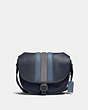 COACH®,HITCH CROSSBODY WITH VARSITY STRIPE,Pebble Leather/Smooth Leather/Suede,Medium,Black Copper/Midnight Navy Multi,Front View