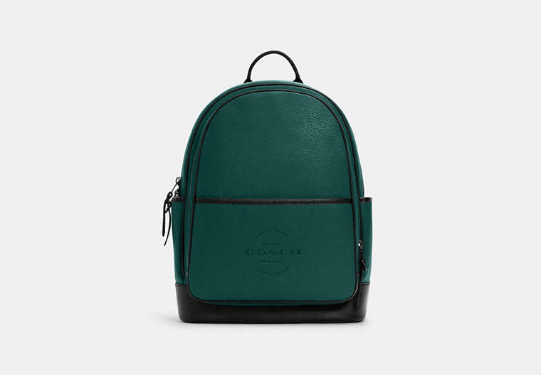 COACH®,THOMPSON BACKPACK,Pebbled Leather,Large,Gunmetal/Forest,Front View