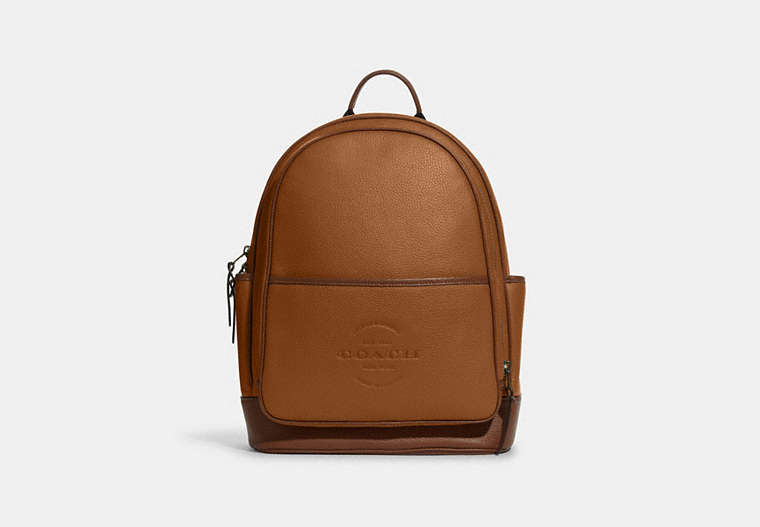 COACH®,THOMPSON BACKPACK,Pebbled Leather,Large,Gunmetal/Penny Multi,Front View image number 0