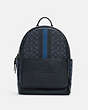 COACH®,THOMPSON BACKPACK IN SIGNATURE JACQUARD WITH VARSITY STRIPE,Leather,Large,Gunmetal/Denim Pacific Multi,Front View