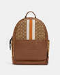 COACH®,THOMPSON BACKPACK IN SIGNATURE JACQUARD WITH VARSITY STRIPE,Leather,Large,Gunmetal/Khaki Butterscotch Multi,Front View