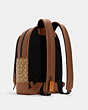 COACH®,THOMPSON BACKPACK IN SIGNATURE JACQUARD WITH VARSITY STRIPE,Leather,Large,Gunmetal/Khaki Butterscotch Multi,Angle View