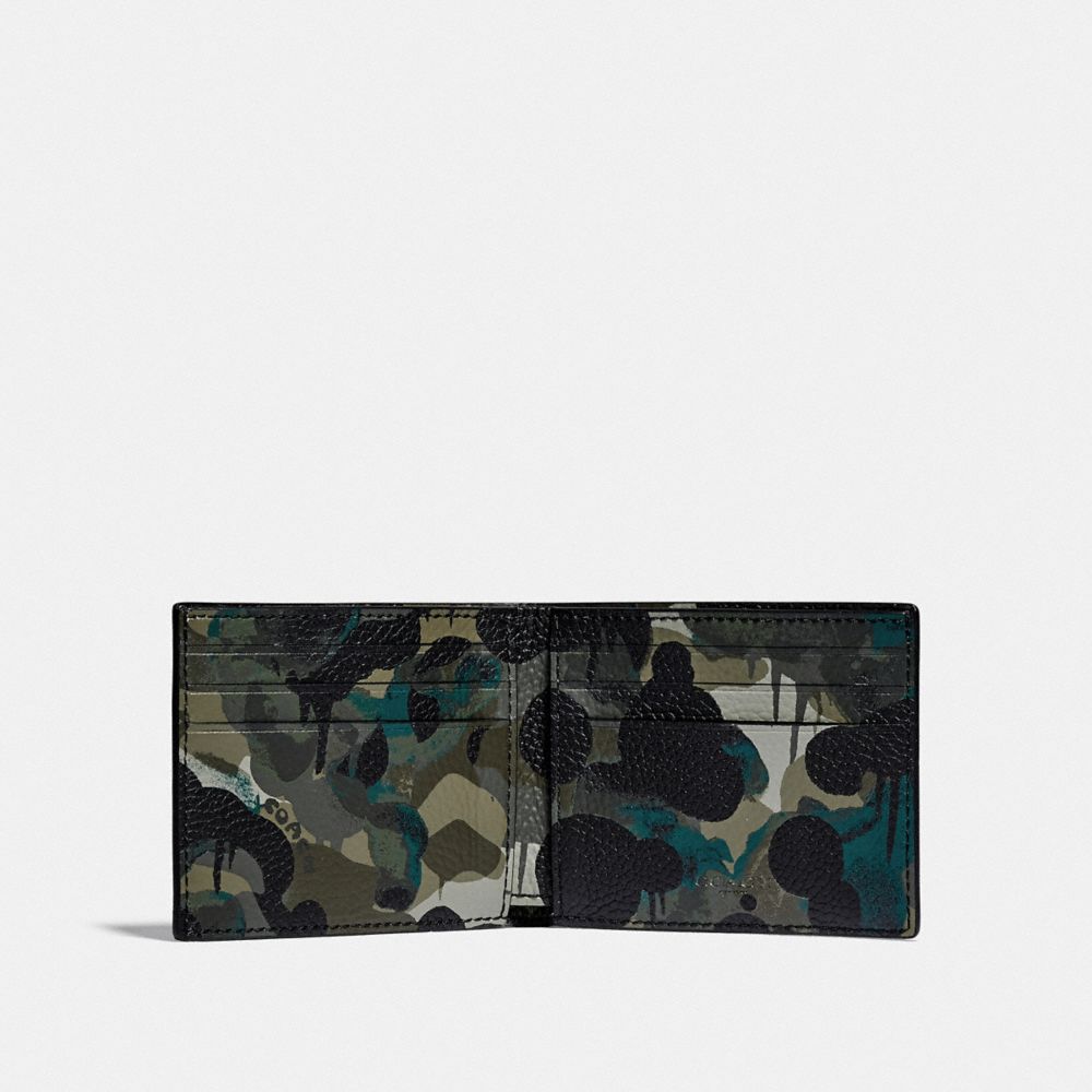 COACH®,Slim Billfold Wallet With Camo Print,Bi Fold,Casual,,Inside View,Top View