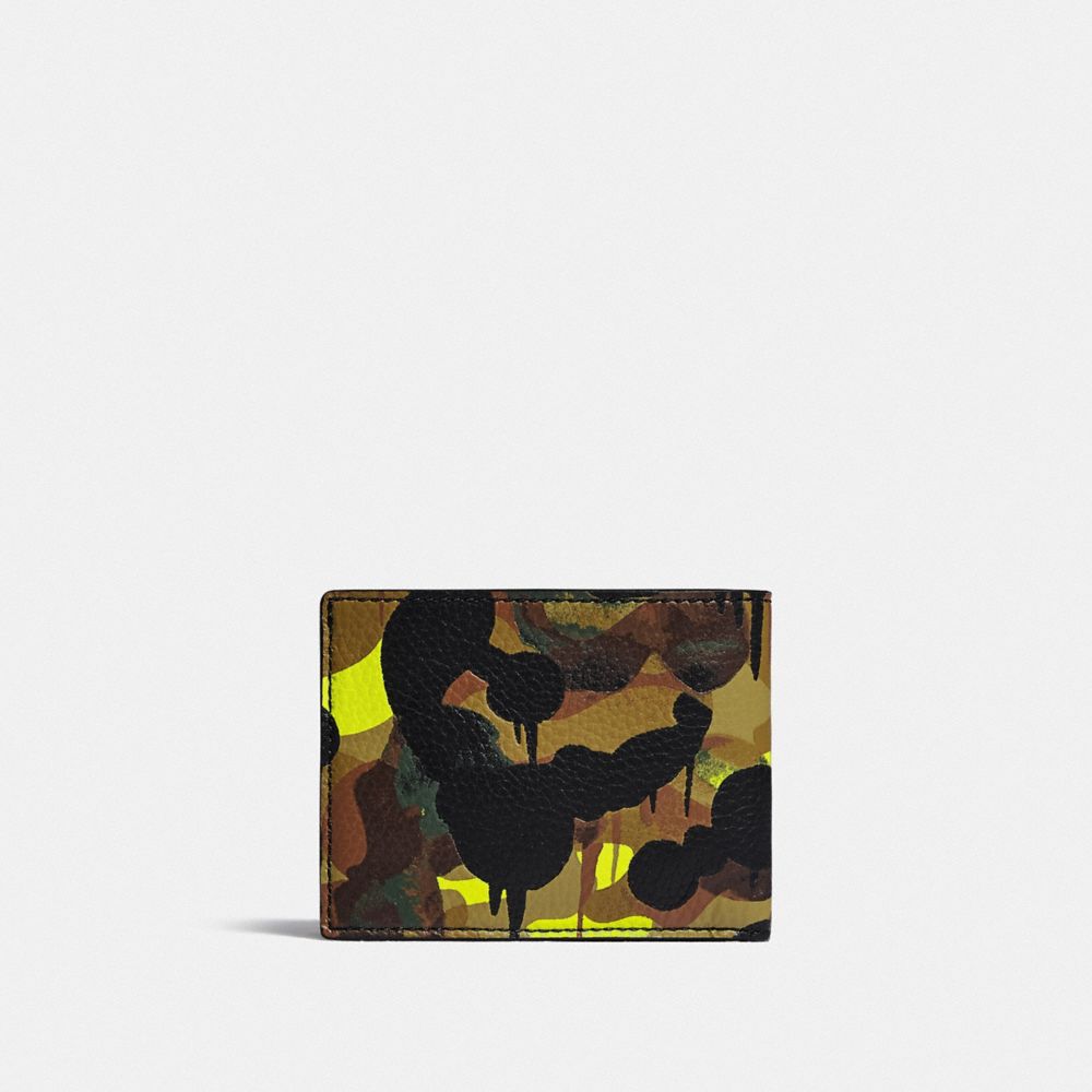COACH®,PORTE-BILLETS MINCE AVEC IMPRIMÉ CAMOUFLAGE,Fluo/Jaune/Brun,Back View