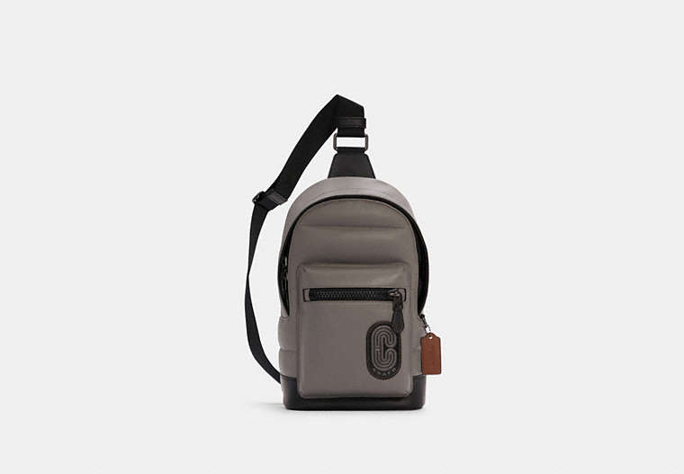COACH®,WEST PACK WITH QUILTING,Medium,Gunmetal/Heather Grey Multi,Front View