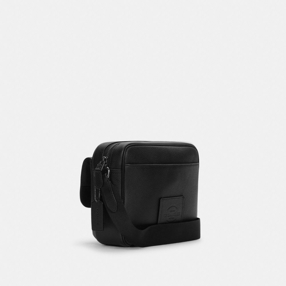 COACH®,HUDSON CROSSBODY BAG,Smooth Leather,Medium,Gunmetal/Black,Angle View