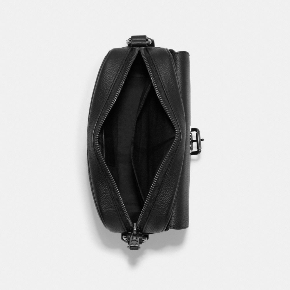 COACH®,HUDSON CROSSBODY BAG,Smooth Leather,Medium,Gunmetal/Black,Inside View,Top View