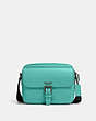 COACH®,HUDSON CROSSBODY BAG,Leather,Medium,Gunmetal/Blue Green,Front View