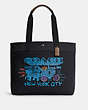 COACH®,TOTE BAG 38 WITH ART SCHOOL GRAPHIC,Leather,X-Large,Gunmetal/Midnight Multi,Front View