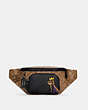 COACH®,COACH X JEAN-MICHEL BASQUIAT TRACK BELT BAG IN SIGNATURE CANVAS,Leather,Medium,Gunmetal/Khaki Multi,Front View