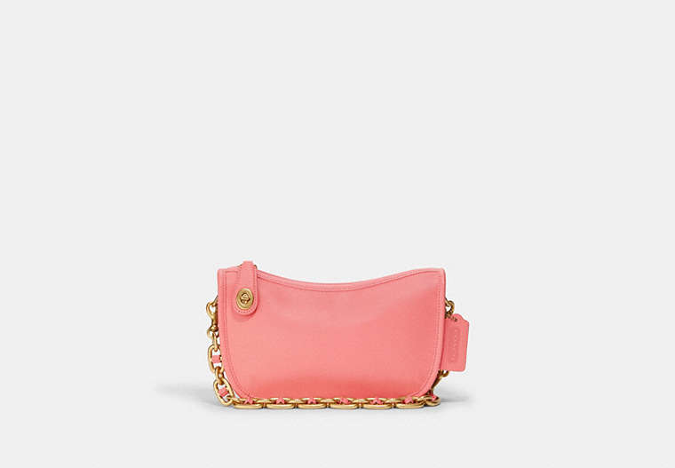 COACH®,SWINGER BAG WITH CHAIN,Glovetanned Leather,Medium,Brass/Candy Pink,Front View