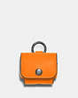 COACH®,WIRELESS EARBUD CASE,Leather,Mini,Gunmetal/Fluo Orange,Front View