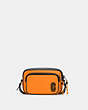 COACH®,MINI EDGE DOUBLE POUCH CROSSBODY,Leather,Mini,Gunmetal/Fluo Orange,Front View