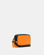 COACH®,MINI EDGE DOUBLE POUCH CROSSBODY,Leather,Mini,Gunmetal/Fluo Orange,Angle View