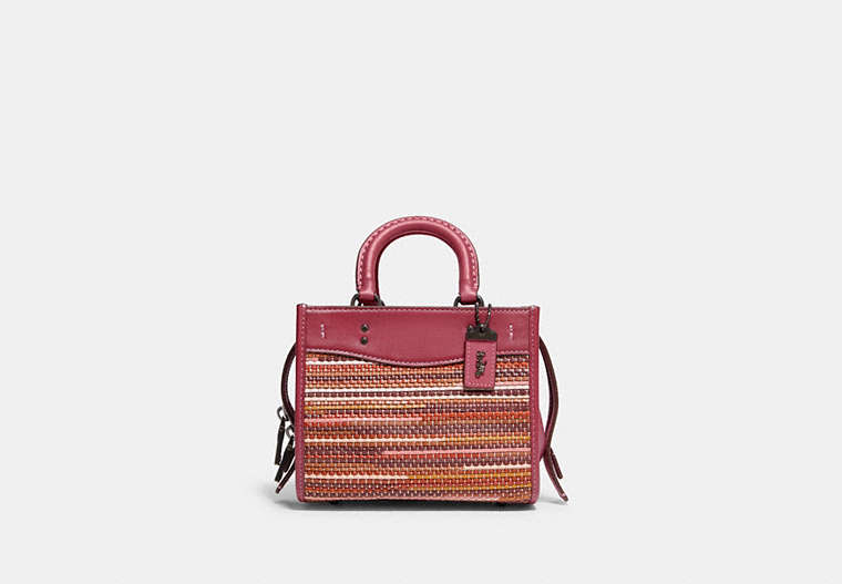 COACH®,ROGUE 17 IN UPWOVEN LEATHER,Upwoven Leather/Smooth Leather,Medium,V5/Rouge Multi,Front View