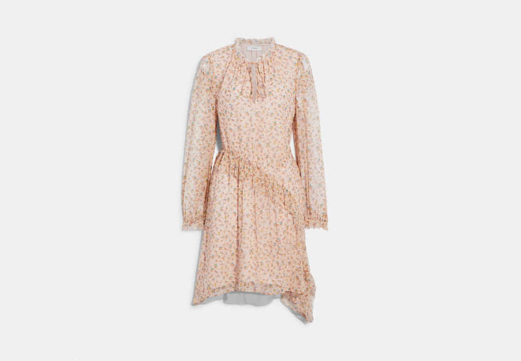 COACH®,PRINTED SHORT DAY DRESS,Silk,Pale Pink/Brown,Front View
