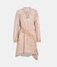 COACH®,PRINTED SHORT DAY DRESS,Silk,Pale Pink/Brown,Front View