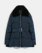 COACH®,BELTED PUFFER IN RECYCLED POLYESTER,DARK NAVY,Front View