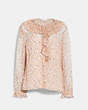 COACH®,RUFFLE BLOUSE WITH RUFFLE CUFFS,Silk,Pale Pink/Brown,Front View