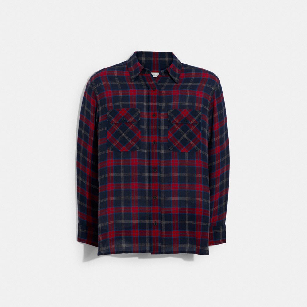 COACH®,FLANNEL SHIRT,NAVY/RED,Front View