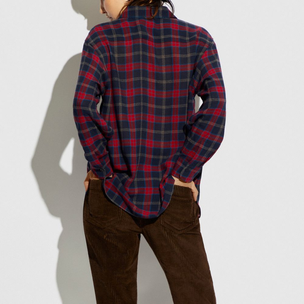 COACH®,FLANNEL SHIRT,NAVY/RED,Scale View