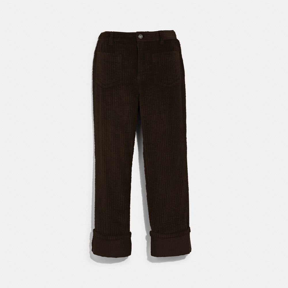 COACH®,CORDUROY PANTS,cotton,Dark Teak,Front View