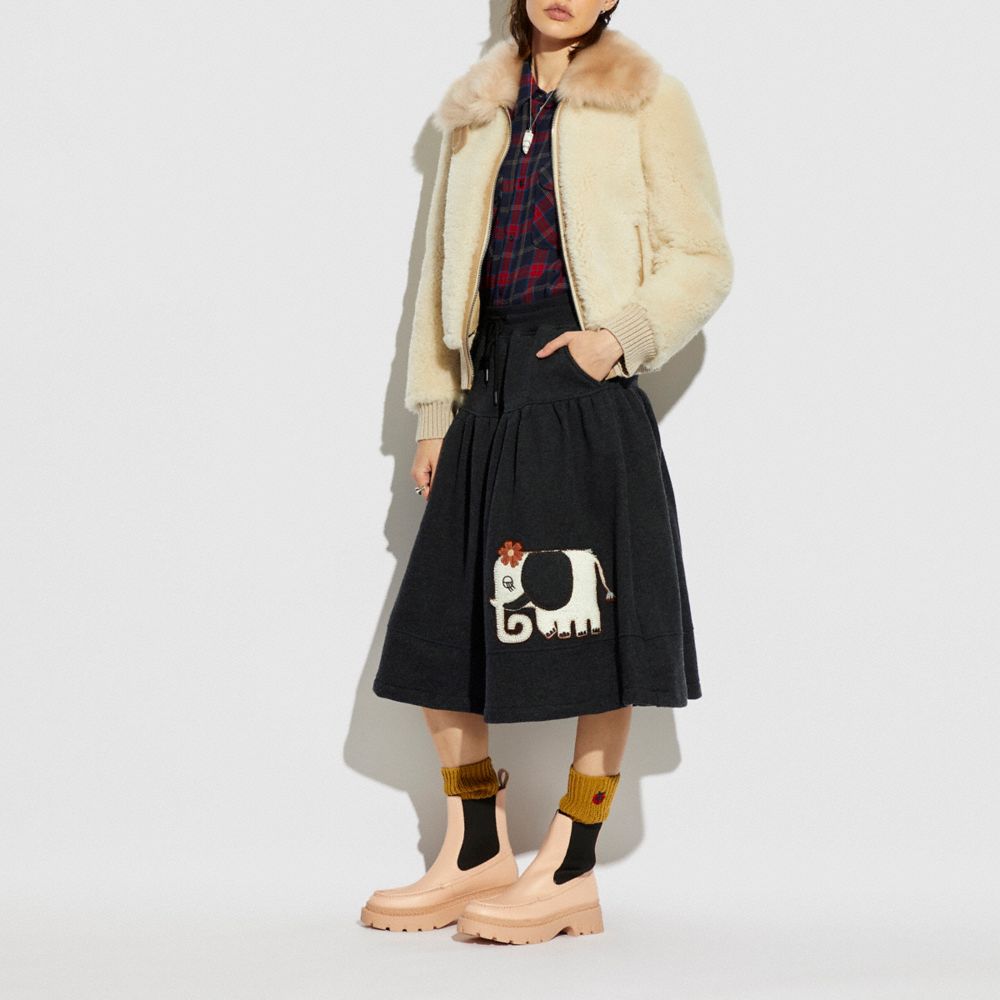 COACH®,JERSEY SKIRT WITH COVERSTITCH DETAIL,Cotton/Wool,Charcoal,Scale View