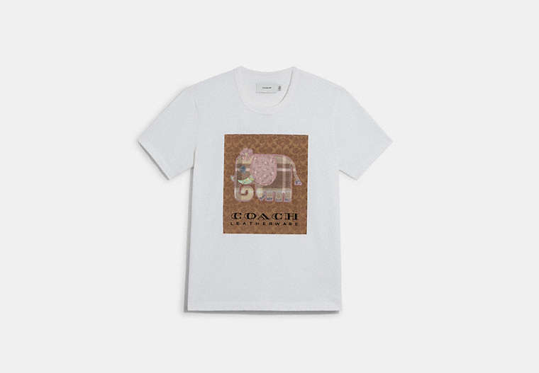 COACH®,SIGNATURE ELEPHANT T-SHIRT IN ORGANIC COTTON,cotton,Vintage Ivory,Front View