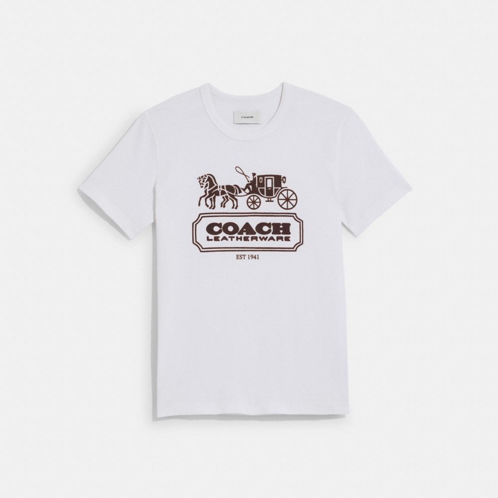 COACH®,HORSE AND CARRIAGE T-SHIRT IN ORGANIC COTTON,cotton,Vintage Ivory,Front View