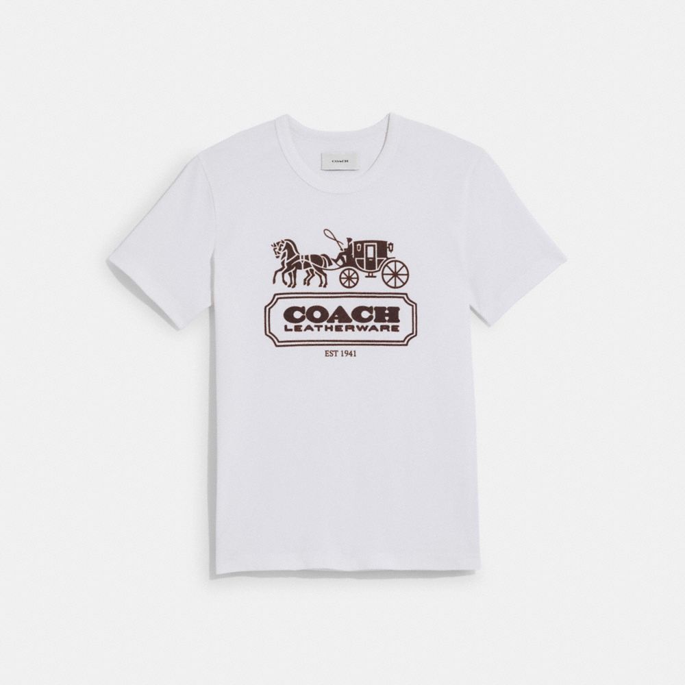 COACH®,T-SHIRT CHEVAL ET CHARIOT EN COTON BIOLOGIQUE,coton,Ivoire vintage,Front View