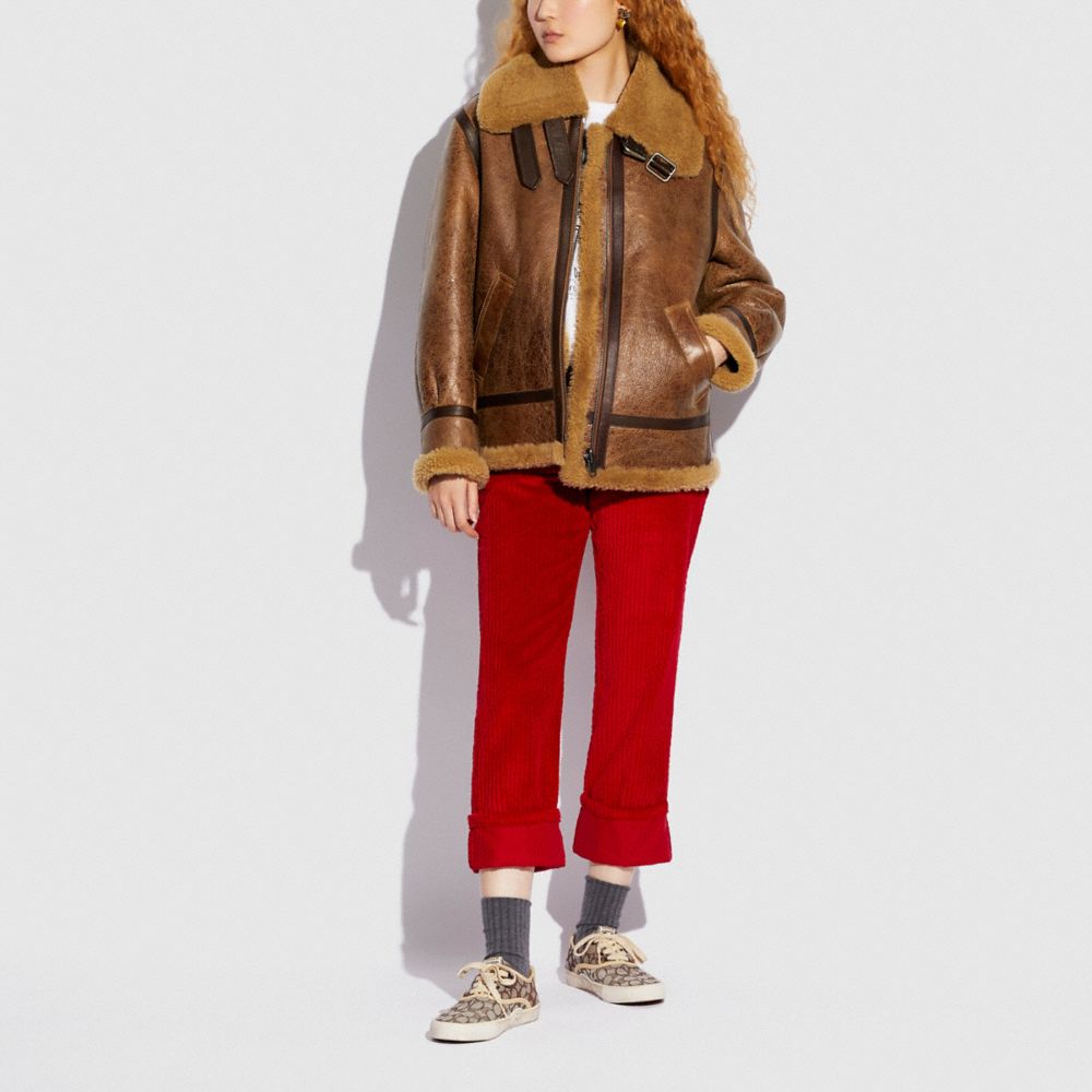 COACH®,SHEARLING JACKET,Shearling,Soft Brown,Scale View