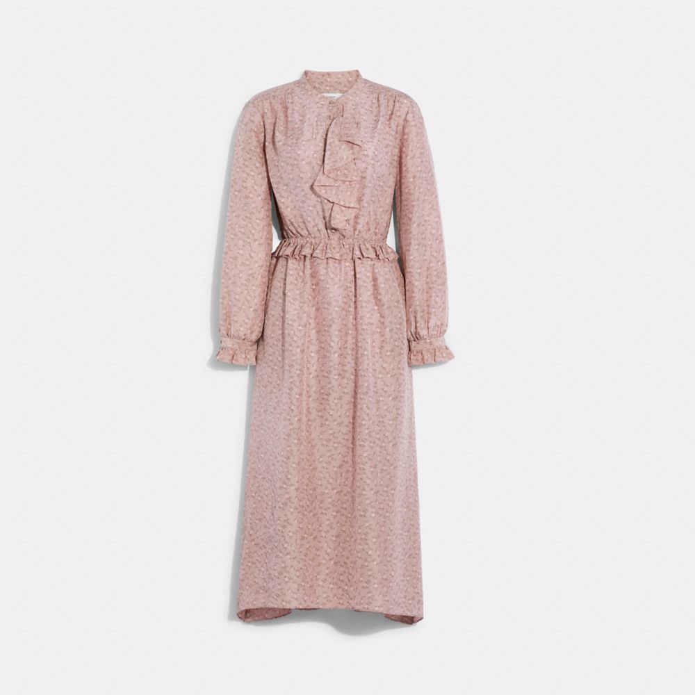 COACH®  Ruffle Front Dress With Gathered Yoke