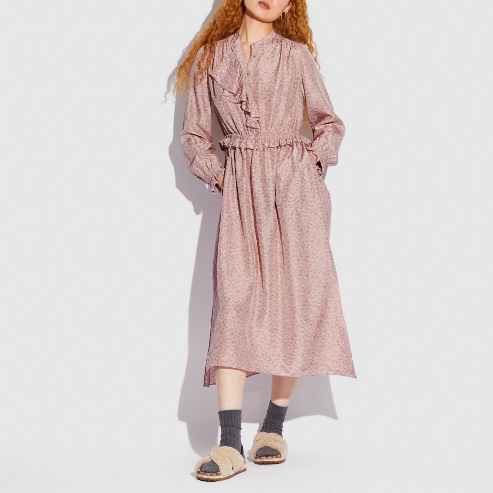 COACH®,RUFFLE FRONT DRESS WITH GATHERED YOKE,Blush.,Scale View