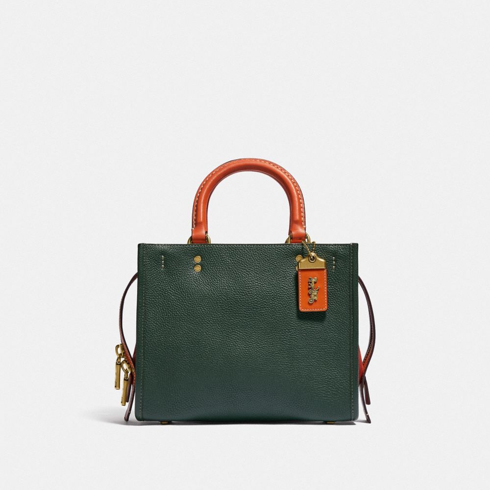 COACH®,ROGUE BAG 25 IN COLORBLOCK,Medium,Brass/Amazon Green Multi,Front View image number 0