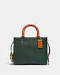 COACH®,ROGUE 25 IN COLORBLOCK,Pebble Leather/Smooth Leather/Suede,Medium,Brass/Amazon Green Multi,Front View