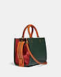 COACH®,ROGUE 25 IN COLORBLOCK,Pebble Leather/Smooth Leather/Suede,Medium,Brass/Amazon Green Multi,Angle View