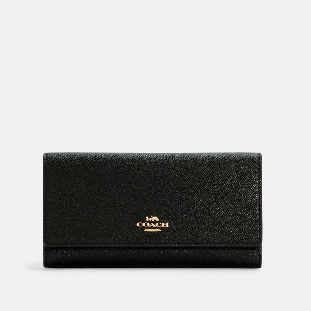 COACH®,SLIM TRIFOLD WALLET,Crossgrain Leather,Medium,Gold/Black,Front View
