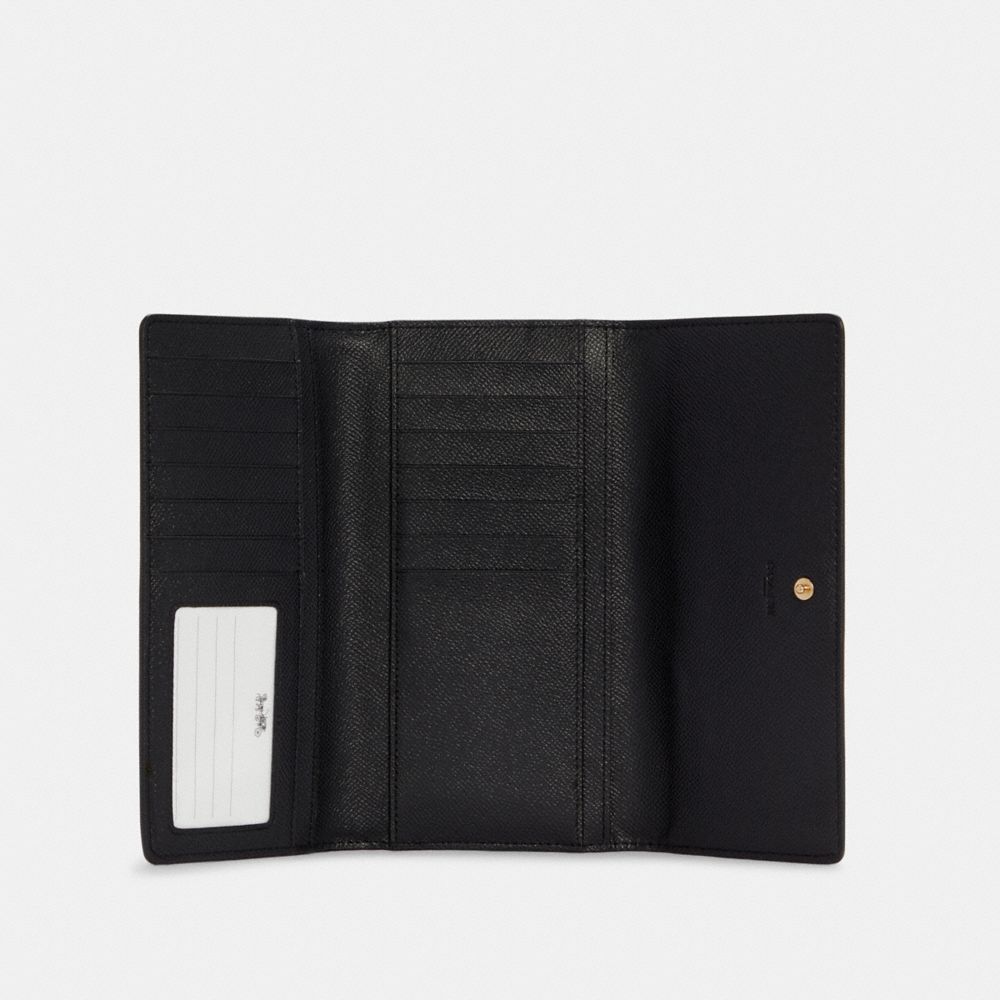 COACH®,SLIM TRIFOLD WALLET,Crossgrain Leather,Medium,Gold/Black,Inside View,Top View