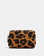 COACH®,SMALL BOXY COSMETIC CASE WITH LEOPARD PRINT,Nylon,Gold/Light Saddle Multi,Front View