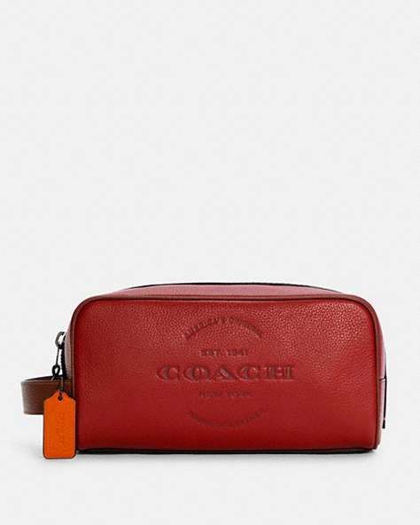 COACH®,LARGE TRAVEL KIT,Pebbled Leather,Gunmetal/Terracota,Front View