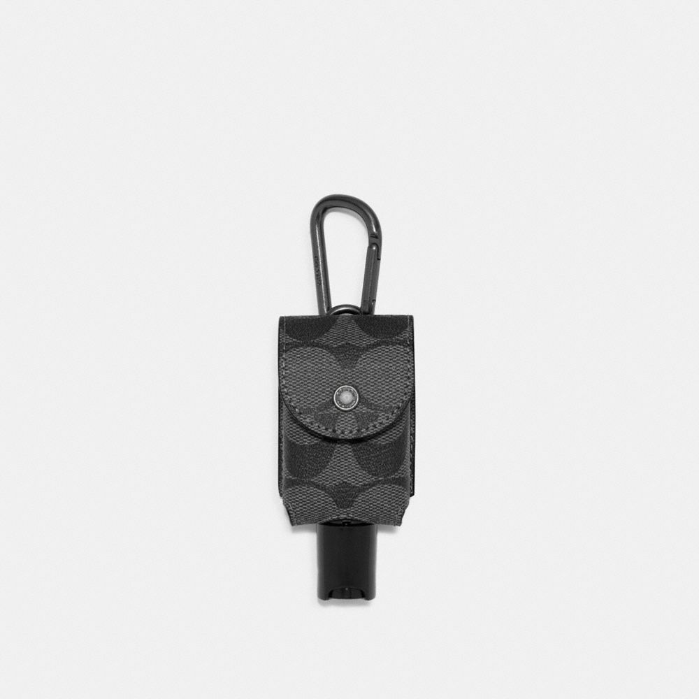 COACH®,HAND SANITIZER HOLDER IN SIGNATURE CANVAS,Mini,Gunmetal/Charcoal,Front View