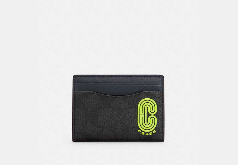 COACH®,MAGNETIC CARD CASE IN SIGNATURE CANVAS,Leather,Gunmetal/Black Midnight Multi,Front View