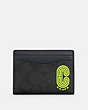 COACH®,MAGNETIC CARD CASE IN SIGNATURE CANVAS,Leather,Gunmetal/Black Midnight Multi,Front View